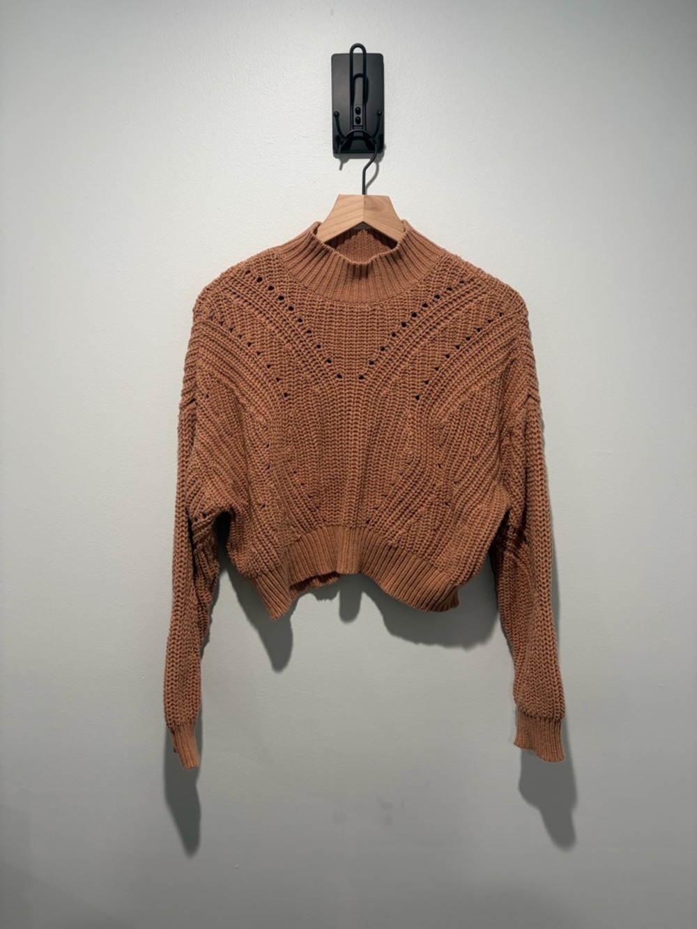 Lottie Moss Cropped Cable Knit Sweater - Tan/Rust S